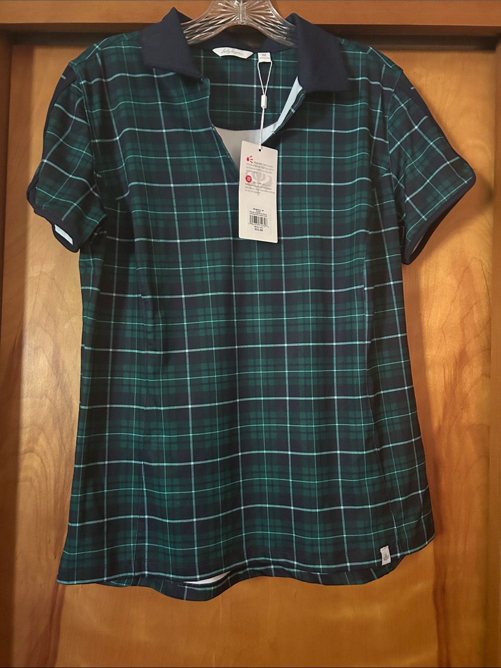 Lady Hagen Women's Plaid Polo Top - Green/Navy